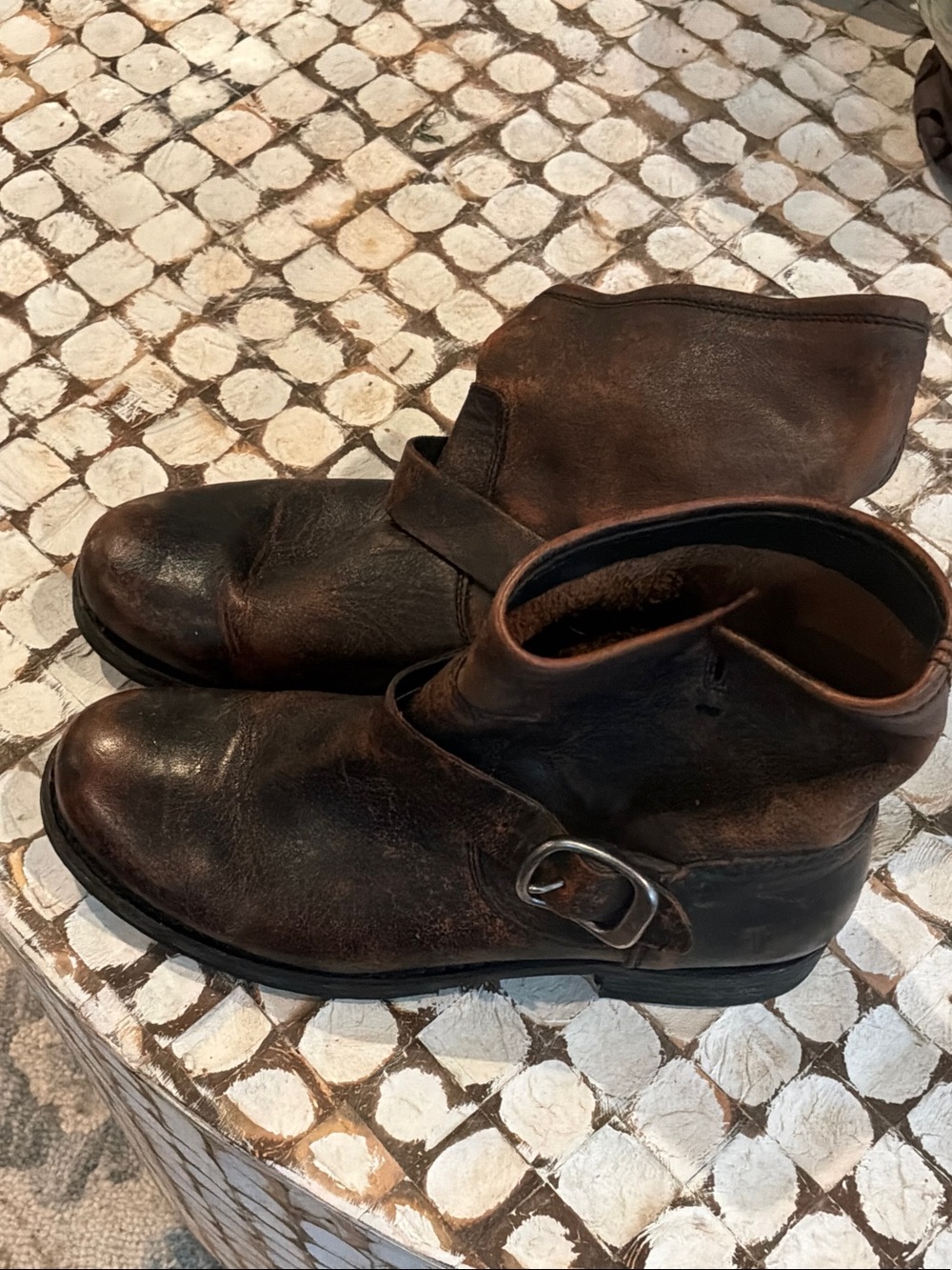 Frye Brown Leather Chukka Boots with Buckle Strap